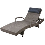 Gardeon Sun Lounge Wicker Lounger Outdoor Furniture Beach Armchair Adjustable Grey&Beige - Furniture > Outdoor