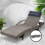 Gardeon Sun Lounge Wicker Lounger Outdoor Furniture Beach Armchair Adjustable Grey&Beige - Furniture > Outdoor