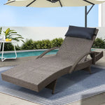 Gardeon Sun Lounge Wicker Lounger Outdoor Furniture Beach Armchair Adjustable Grey&Beige - Furniture > Outdoor