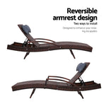 Gardeon Sun Lounge Wicker Lounger Outdoor Furniture Beach Chair Armrest Adjustable Brown - Furniture > Outdoor