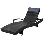 Gardeon Sun Lounge Wicker Lounger Outdoor Furniture Beach Chair Armrest Adjustable Black - Furniture > Outdoor