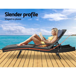 Gardeon Sun Lounge Wicker Lounger Outdoor Furniture Beach Chair Armrest Adjustable Black - Furniture > Outdoor