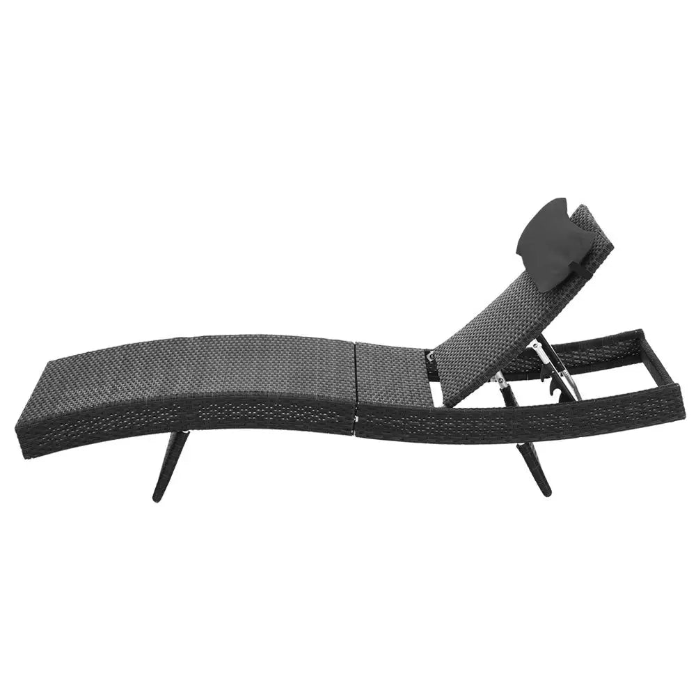 Gardeon Sun Lounge Wicker Lounger Outdoor Furniture Beach Chair Garden Adjustable Black - Furniture > Outdoor