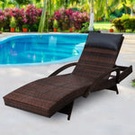 Gardeon Sun Lounge Wicker Lounger Outdoor Furniture Beach Chair Armrest Adjustable Brown - Furniture > Outdoor