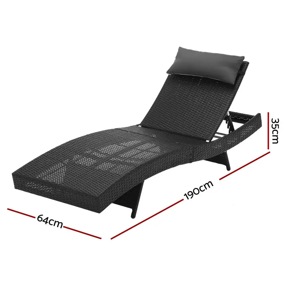 Gardeon Sun Lounge Wicker Lounger Outdoor Furniture Beach Chair Garden Adjustable Black - Furniture > Outdoor
