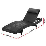 Gardeon Sun Lounge Wicker Lounger Outdoor Furniture Beach Chair Garden Adjustable Black - Furniture > Outdoor