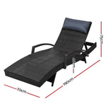 Gardeon Sun Lounge Wicker Lounger Outdoor Furniture Beach Chair Armrest Adjustable Black - Furniture > Outdoor