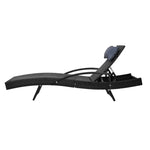 Gardeon Sun Lounge Wicker Lounger Outdoor Furniture Beach Chair Armrest Adjustable Black - Furniture > Outdoor