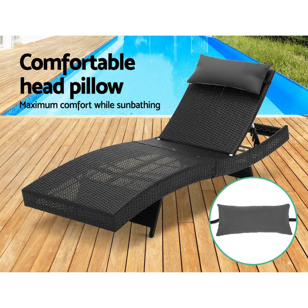 Gardeon Sun Lounge Wicker Lounger Outdoor Furniture Beach Chair Garden Adjustable Black - Furniture > Outdoor