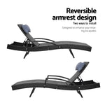 Gardeon Sun Lounge Wicker Lounger Outdoor Furniture Beach Chair Armrest Adjustable Black - Furniture > Outdoor