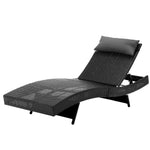 Gardeon Sun Lounge Wicker Lounger Outdoor Furniture Beach Chair Garden Adjustable Black - Furniture > Outdoor