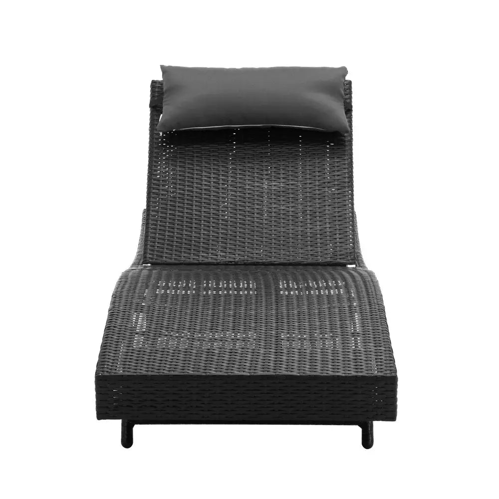Gardeon Sun Lounge Wicker Lounger Outdoor Furniture Beach Chair Garden Adjustable Black - Furniture > Outdoor