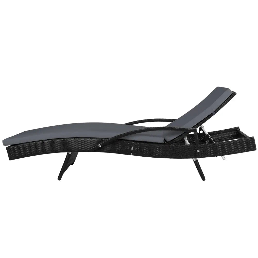 Gardeon Sun Lounge Wicker Lounger Outdoor Furniture Beach Chair Patio Adjustable Cushion Black - Furniture > Outdoor