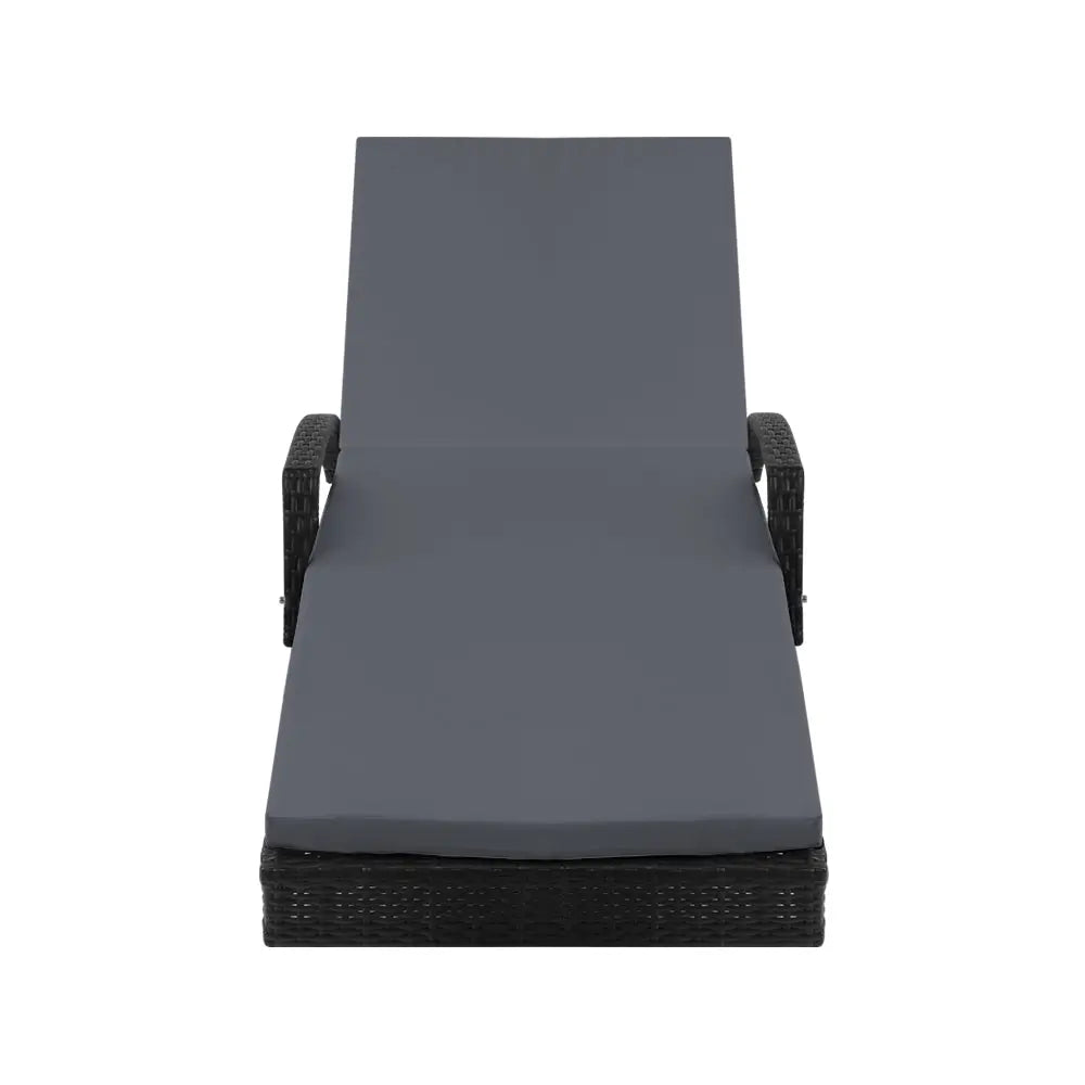 Gardeon Sun Lounge Wicker Lounger Outdoor Furniture Beach Chair Patio Adjustable Cushion Black - Furniture > Outdoor