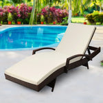 Gardeon Sun Lounge Wicker Lounger Outdoor Furniture Beach Chair Patio Adjustable Cushion Brown - Furniture > Outdoor