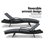 Gardeon Sun Lounge Wicker Lounger Outdoor Furniture Beach Chair Patio Adjustable Cushion Black - Furniture > Outdoor