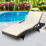 Gardeon Sun Lounge Wicker Lounger Outdoor Furniture Beach Chair Patio Adjustable Cushion Grey&Beige - Furniture >