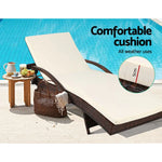 Gardeon Sun Lounge Wicker Lounger Outdoor Furniture Beach Chair Patio Adjustable Cushion Brown - Furniture > Outdoor