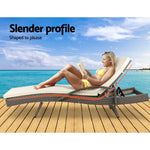 Gardeon Sun Lounge Wicker Lounger Outdoor Furniture Beach Chair Patio Adjustable Cushion Grey&Beige - Furniture >