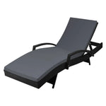 Gardeon Sun Lounge Wicker Lounger Outdoor Furniture Beach Chair Patio Adjustable Cushion Black - Furniture > Outdoor