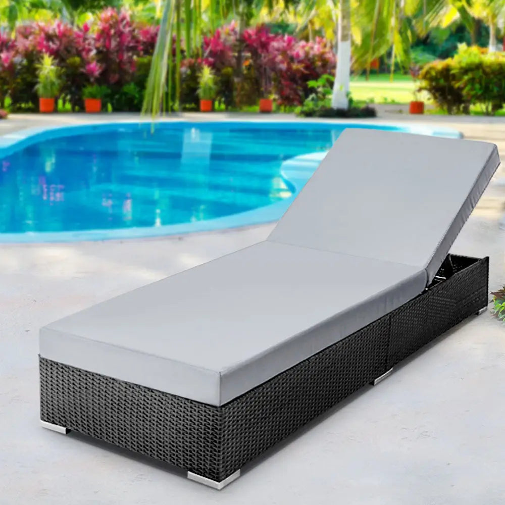 Gardeon Sun Lounge Wicker Lounger Outdoor Furniture Day Bed Adjustable Rattan Garden Cover - Furniture > Outdoor