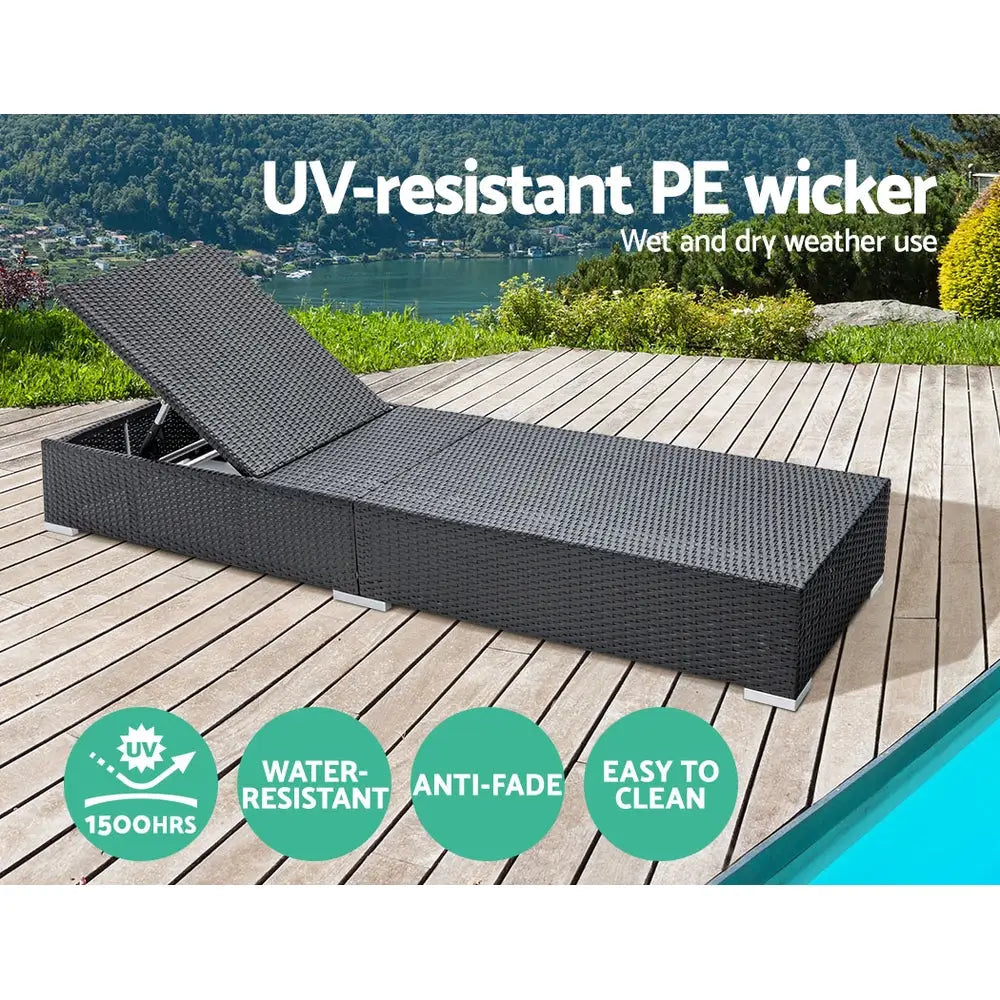 Gardeon Sun Lounge Wicker Lounger Outdoor Furniture Day Bed Adjustable Rattan Garden Cover - Furniture > Outdoor