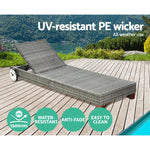Gardeon Sun Lounge Wicker Lounger Outdoor Furniture Day Bed Wheels Patio Grey - Furniture > Outdoor