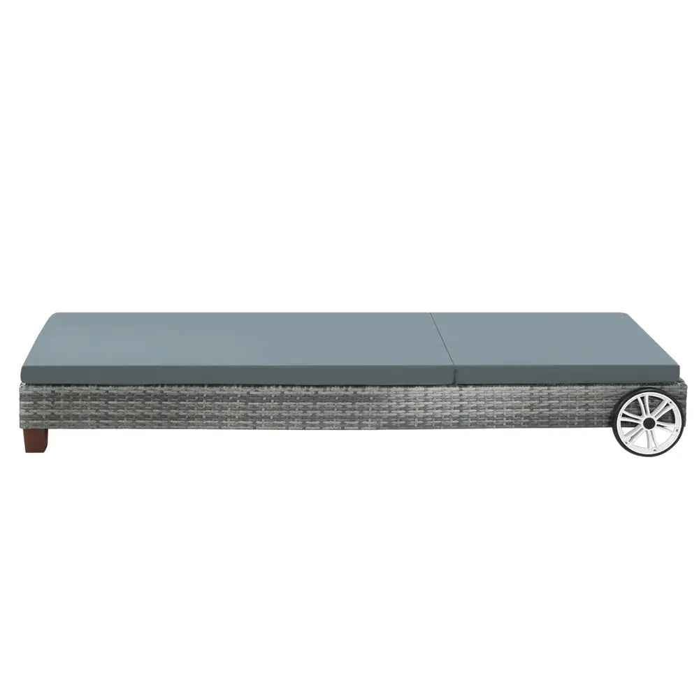 Gardeon Sun Lounge Wicker Lounger Outdoor Furniture Day Bed Wheels Patio Grey - Furniture > Outdoor