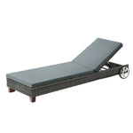 Gardeon Sun Lounge Wicker Lounger Outdoor Furniture Day Bed Wheels Patio Grey - Furniture > Outdoor