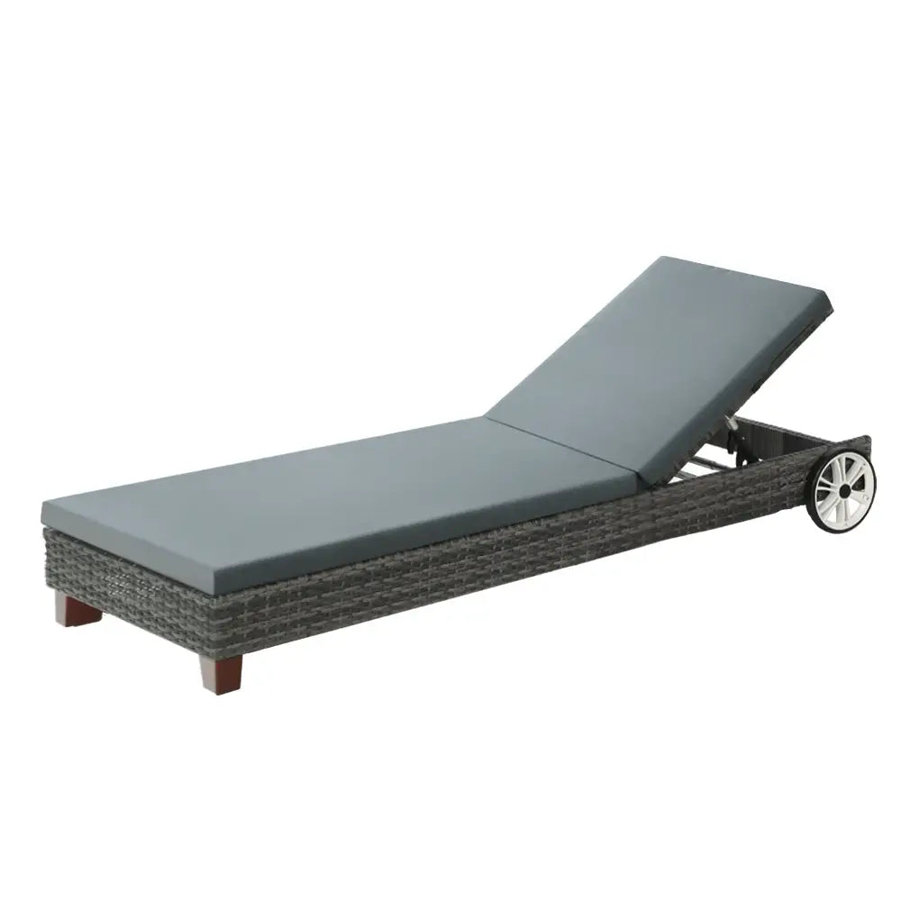 Gardeon Sun Lounge Wicker Lounger Outdoor Furniture Day Bed Wheels Patio Grey - Furniture > Outdoor