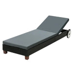 Gardeon Sun Lounge Wicker Lounger Outdoor Furniture Day Bed Wheels Patio Black - Furniture > Outdoor