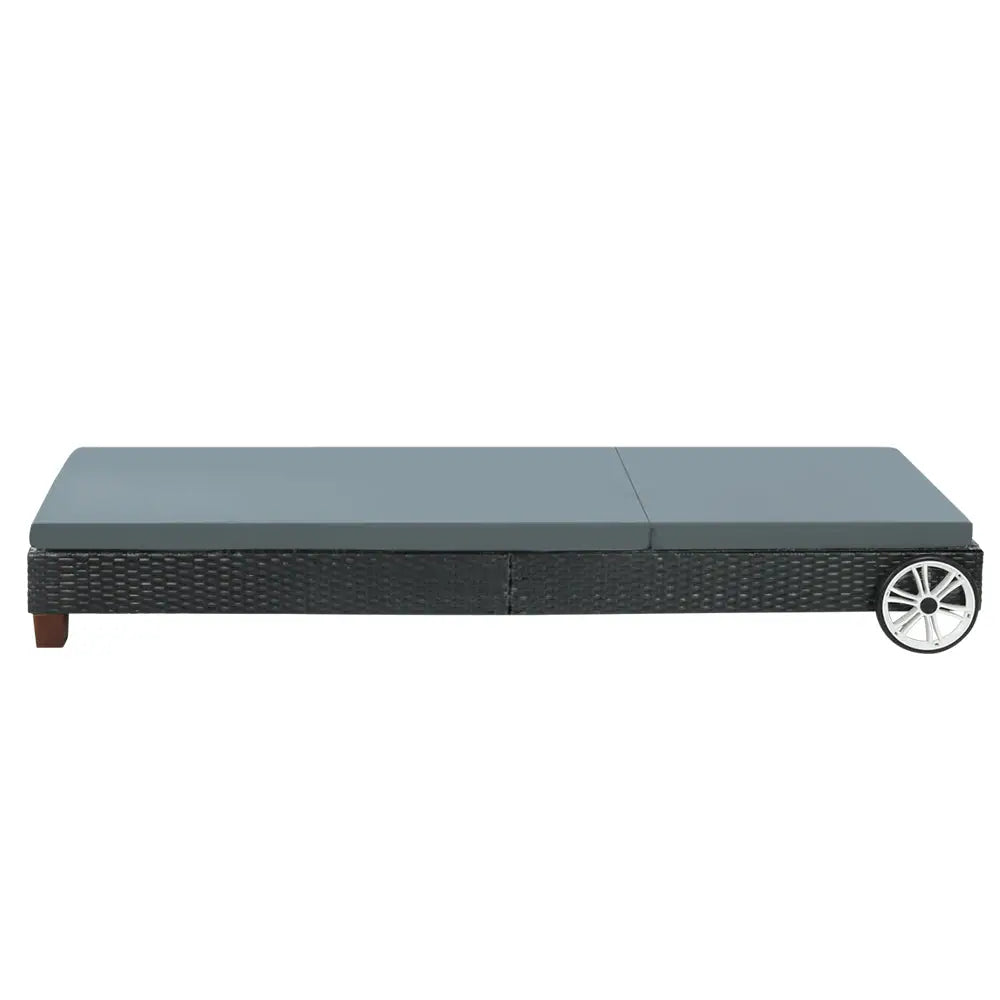 Gardeon Sun Lounge Wicker Lounger Outdoor Furniture Day Bed Wheels Patio Black - Furniture > Outdoor