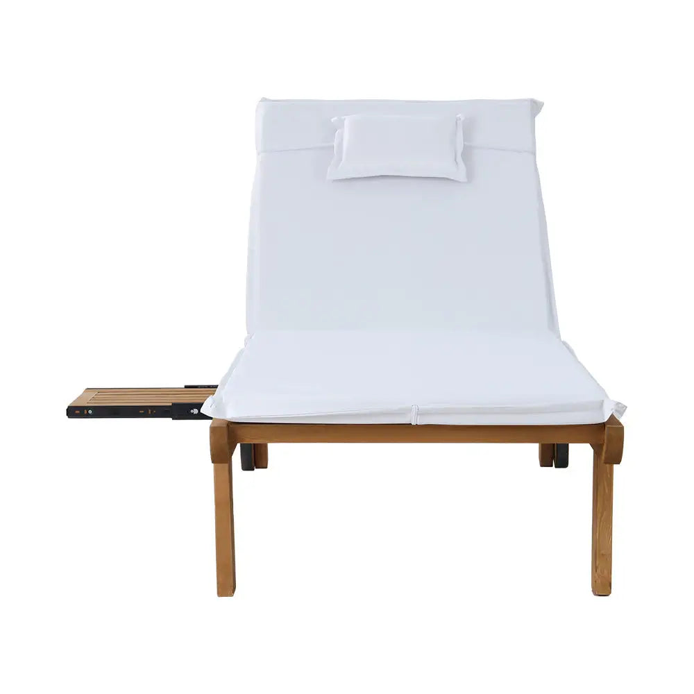 Gardeon Sun Lounge Wooden Lounger Outdoor Furniture Day Bed Wheels Patio White - Furniture > Outdoor