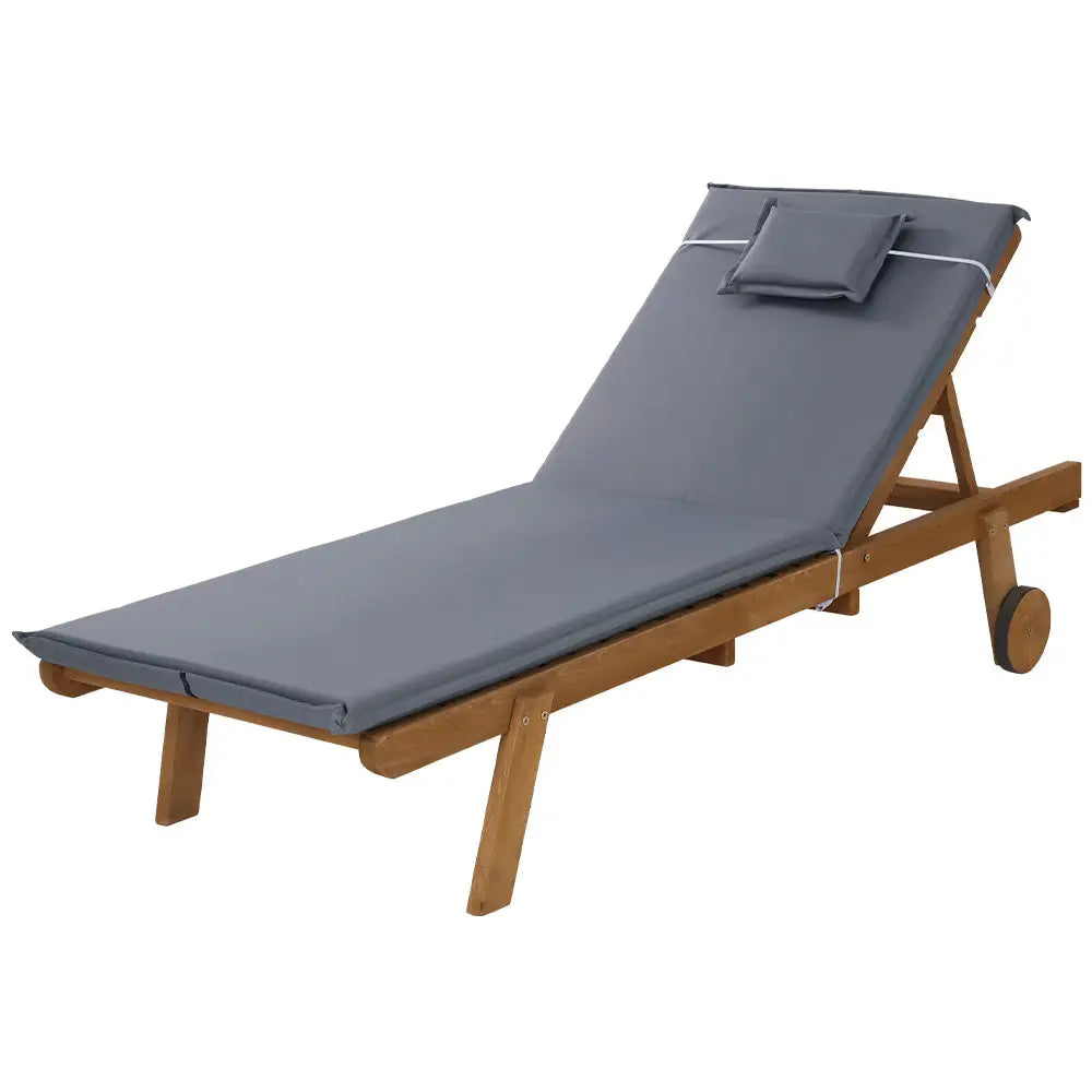 Gardeon Sun Lounge Wooden Lounger Outdoor Furniture Day Bed Wheels Patio Grey - Furniture > Outdoor