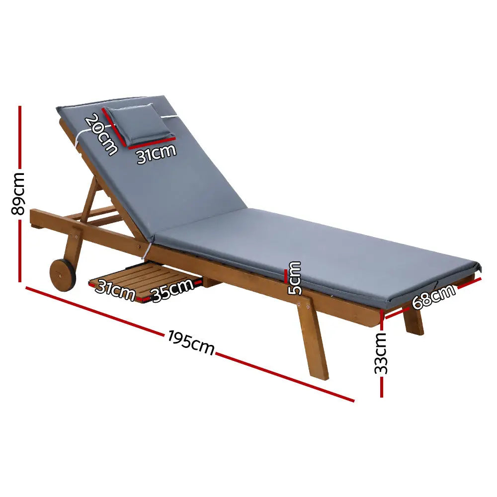 Gardeon Sun Lounge Wooden Lounger Outdoor Furniture Day Bed Wheels Patio Grey - Furniture > Outdoor