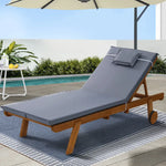 Gardeon Sun Lounge Wooden Lounger Outdoor Furniture Day Bed Wheels Patio Grey - Furniture > Outdoor