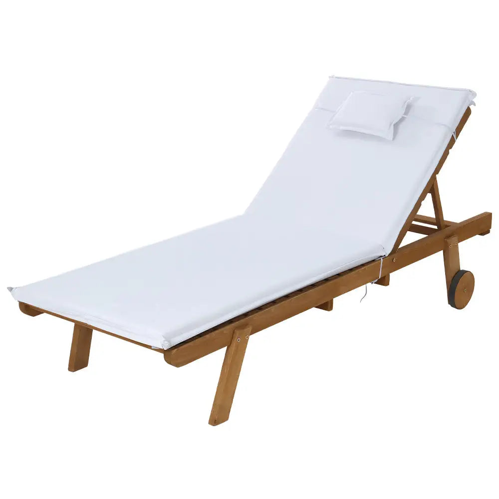 Gardeon Sun Lounge Wooden Lounger Outdoor Furniture Day Bed Wheels Patio White - Furniture > Outdoor