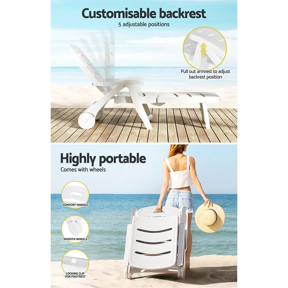 Gardeon Sun Lounger Folding Chaise Lounge Chair Wheels Patio Outdoor Furniture - Furniture > Outdoor