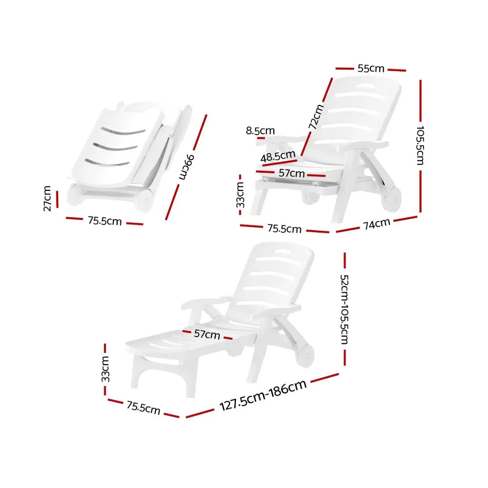 Gardeon Sun Lounger Folding Chaise Lounge Chair Wheels Patio Outdoor Furniture - Furniture > Outdoor