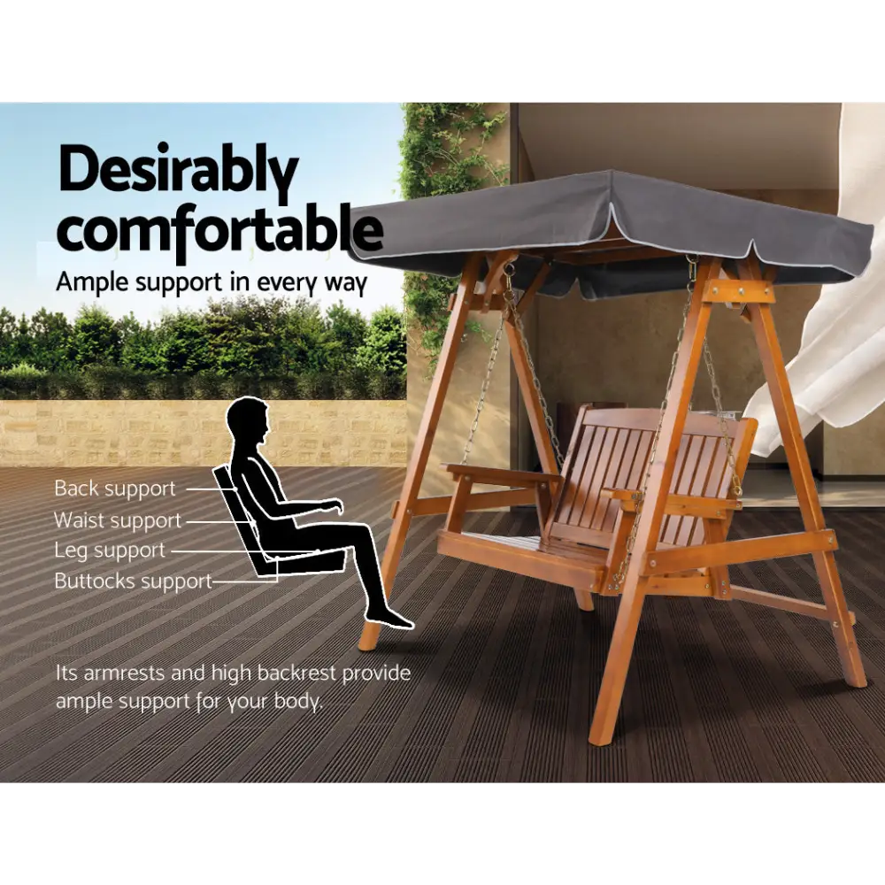 Gardeon Swing Chair Wooden Garden Bench Canopy 2 Seater Outdoor Furniture - Furniture > Outdoor