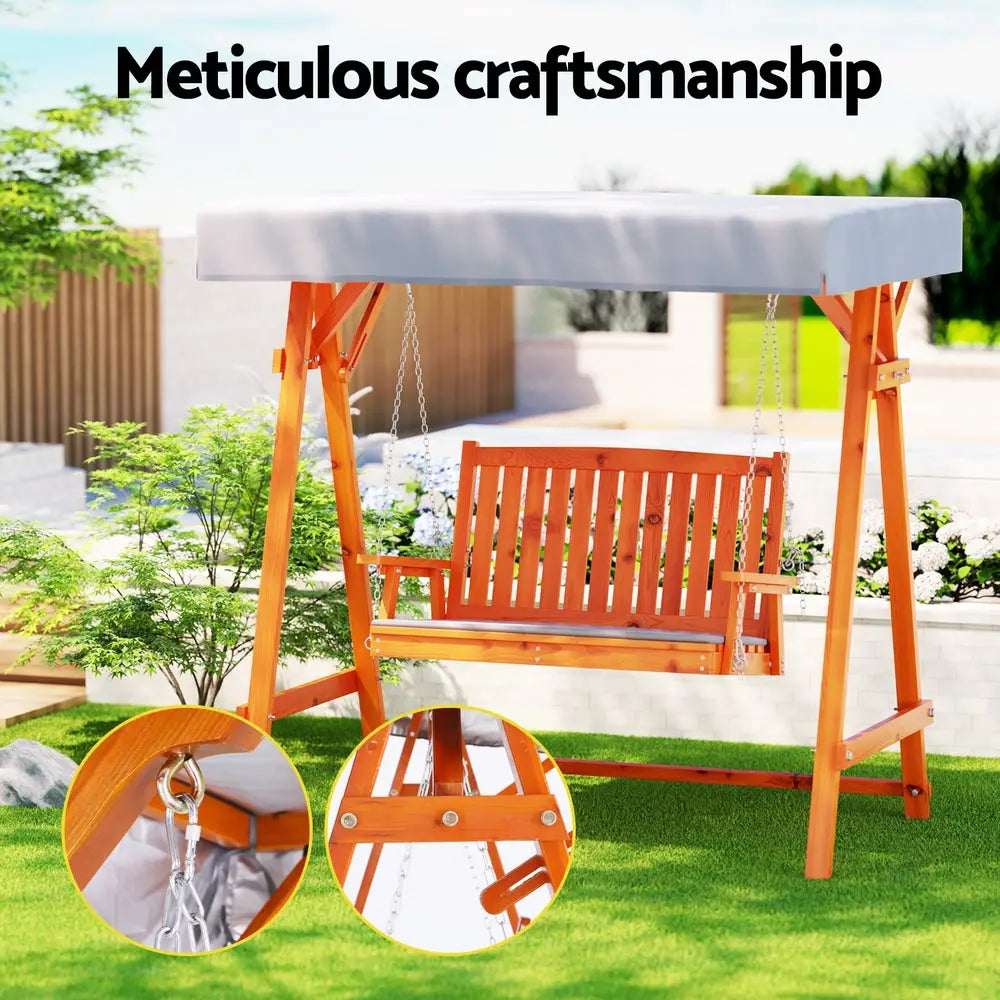 Gardeon Swing Chair Wooden Garden Bench Canopy 2 Seater Outdoor Furniture - Furniture > Outdoor