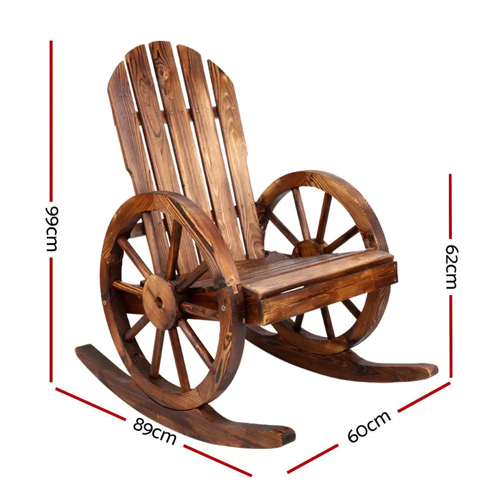 Gardeon Wagon Wheels Rocking Chair - Brown - Furniture > Outdoor > Outdoor Chairs