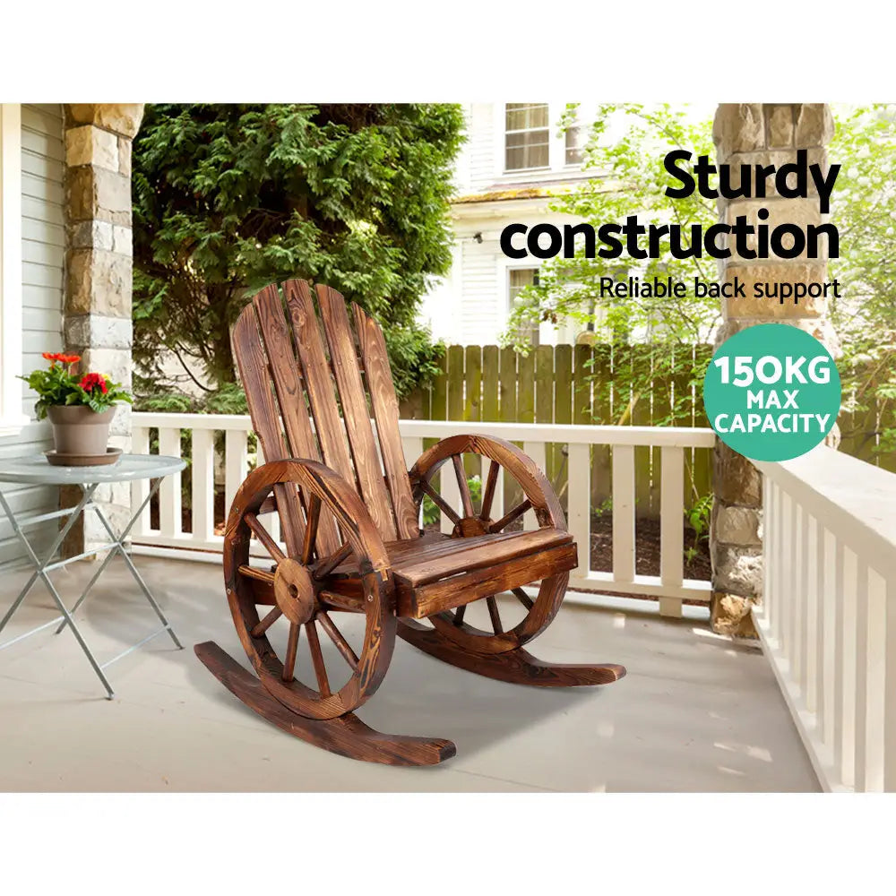 Gardeon Wagon Wheels Rocking Chair - Brown - Furniture > Outdoor > Outdoor Chairs