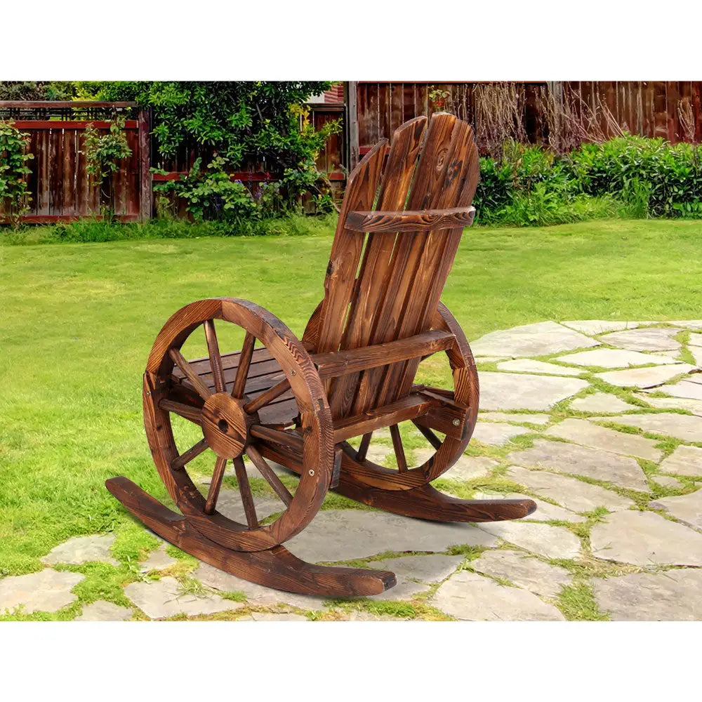 Gardeon Wagon Wheels Rocking Chair - Brown - Furniture > Outdoor > Outdoor Chairs
