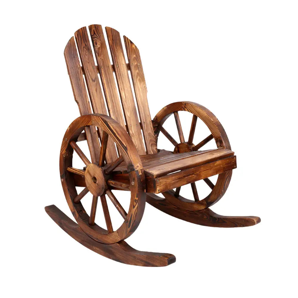 Gardeon Wagon Wheels Rocking Chair - Brown - Furniture > Outdoor > Outdoor Chairs