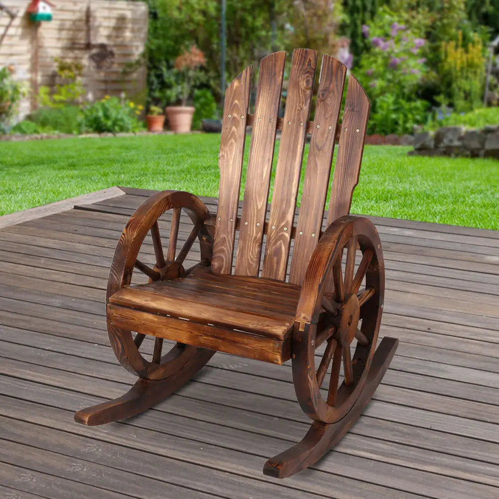 Gardeon Wagon Wheels Rocking Chair - Brown - Furniture > Outdoor > Outdoor Chairs