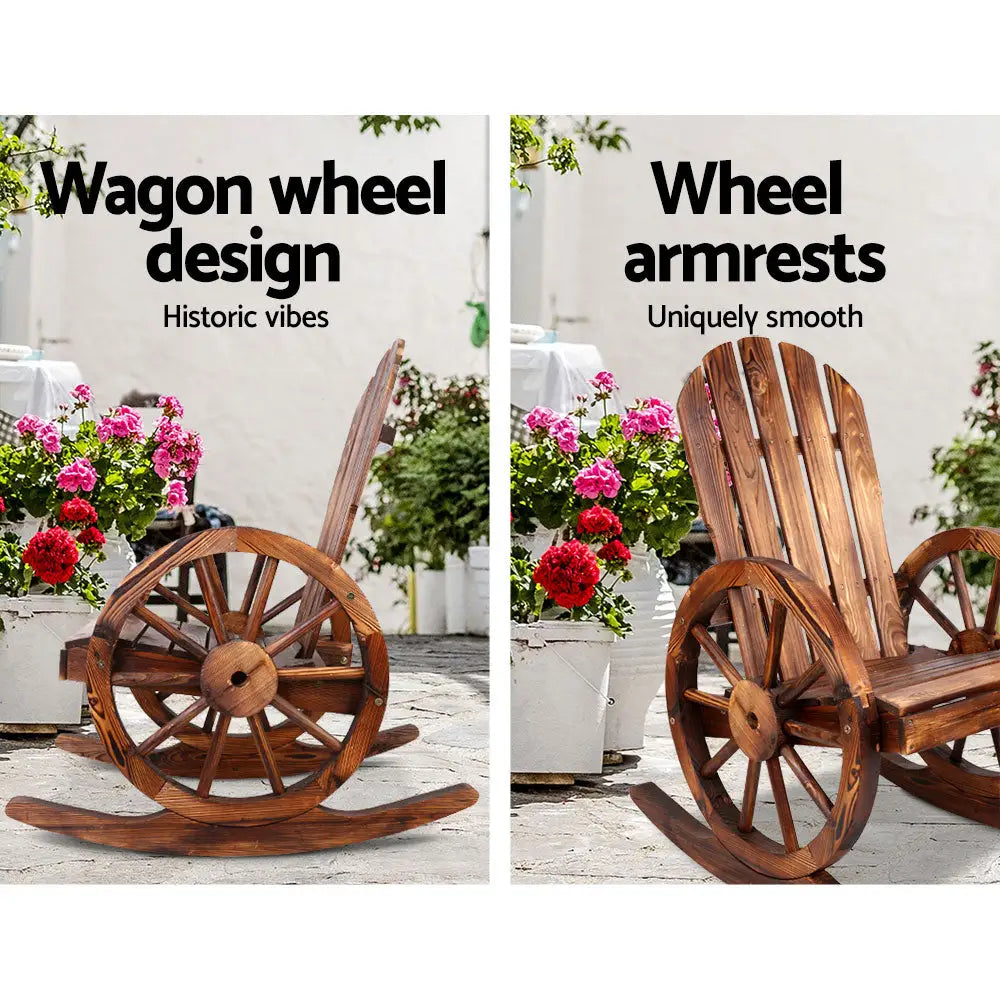 Gardeon Wagon Wheels Rocking Chair - Brown - Furniture > Outdoor > Outdoor Chairs