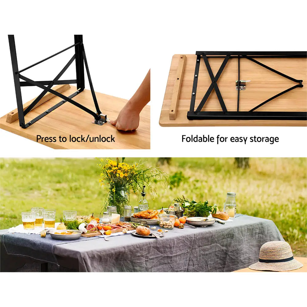 Gardeon Wooden Outdoor Foldable Bench Set - Natural - Furniture > Outdoor