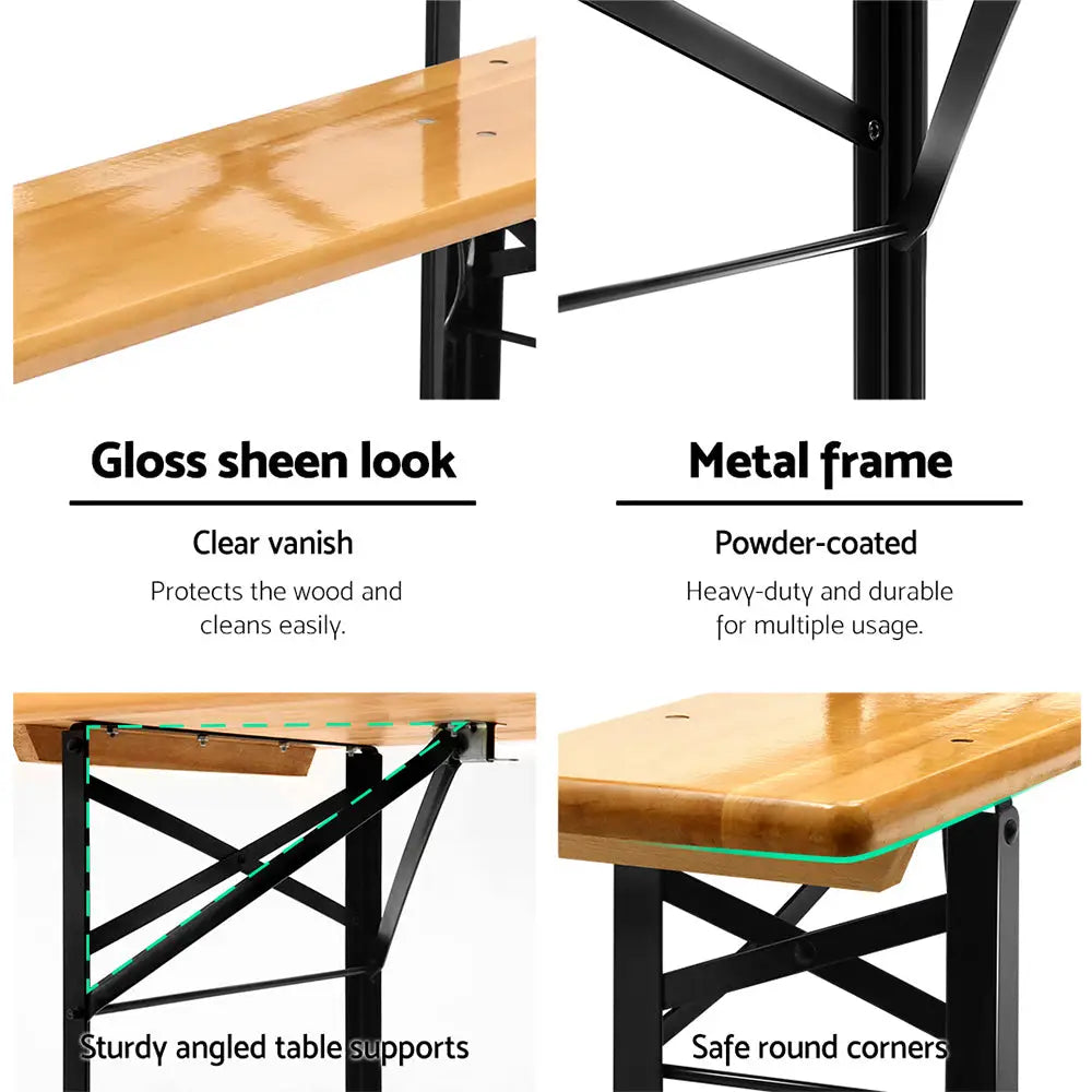 Gardeon Wooden Outdoor Foldable Bench Set - Natural - Furniture > Outdoor