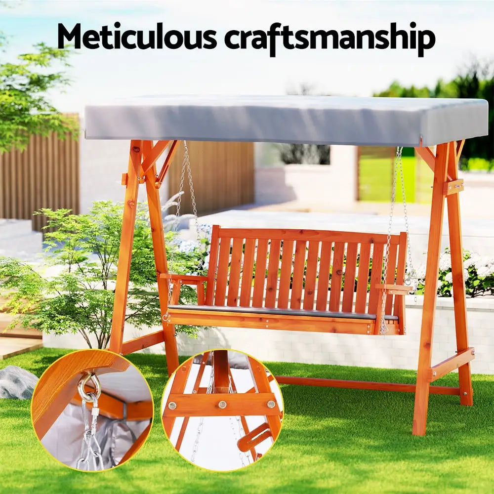 Gardeon Wooden Swing Chair Garden Bench Canopy 3 Seater Outdoor Furniture - Furniture > Outdoor